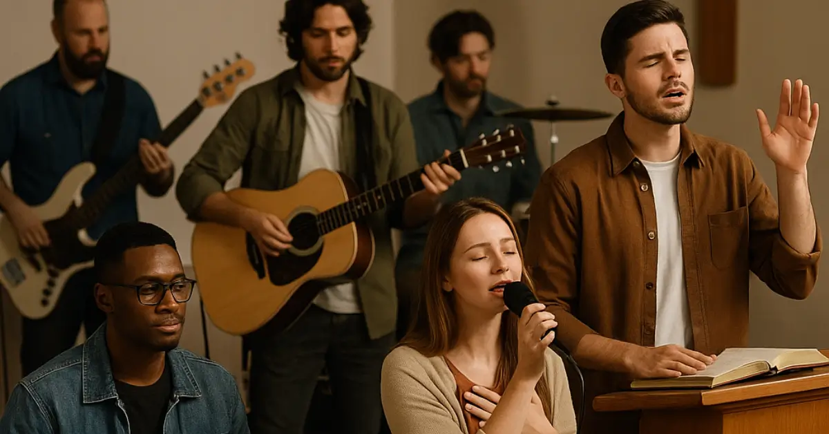 Banda gospel em adoração na igreja em Guarulhos
