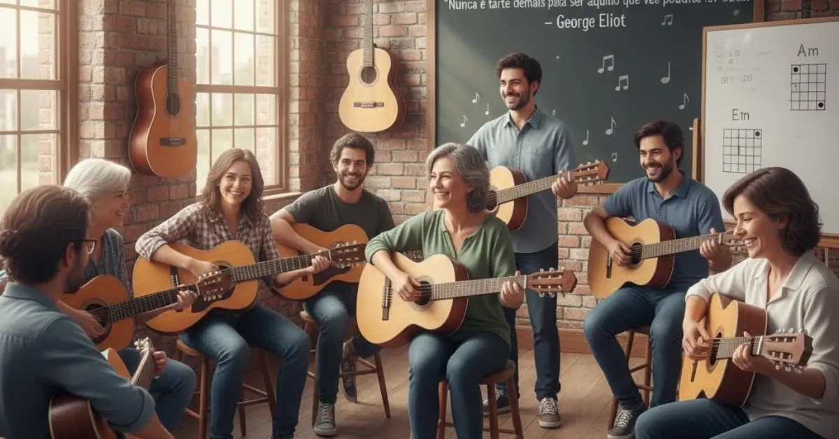 Toque, sinta e evolua! O contato humano faz a diferença nas aulas de violão presenciais na Vila Augusta.