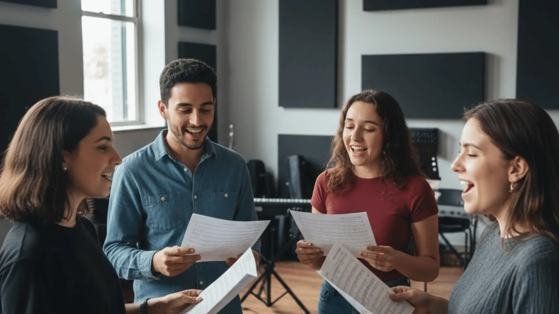 jovens em prática de canto coletiva na Vila Augusta
