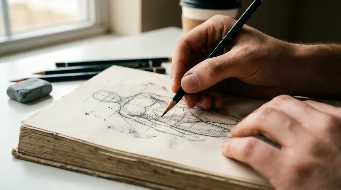 Aluno praticando técnica de desenho com lápis em aula presencial em Guarulhos.